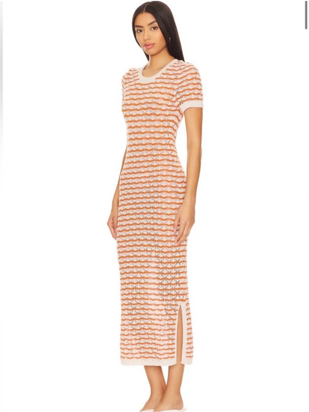 Steve Madden Orange and Cream Striped Knit Maxi Dress